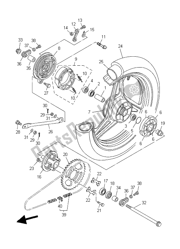 Alle onderdelen voor de Achterwiel van de Yamaha YBR 125 ED 2006