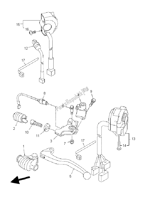 All parts for the Handle Switch & Lever of the Yamaha WR 250X 2011 All parts for the Handle Switch & Lever of the Yamaha WR 250X 2011