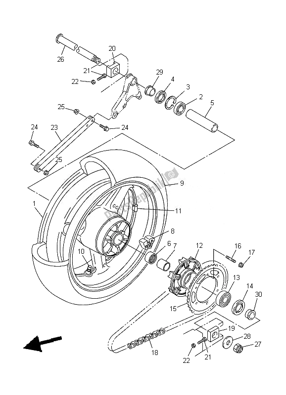 All parts for the Rear Wheel of the Yamaha XJR 1300 2010