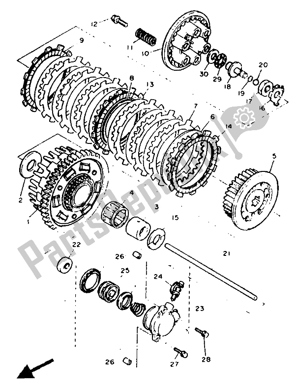 All parts for the Clutch of the Yamaha FZR 1000 1991