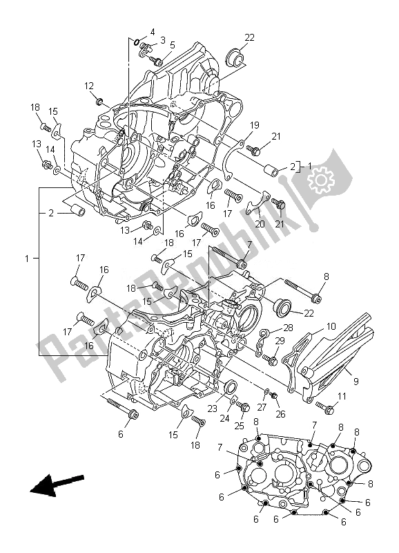 All parts for the Crankcase of the Yamaha YZ 450F 2010