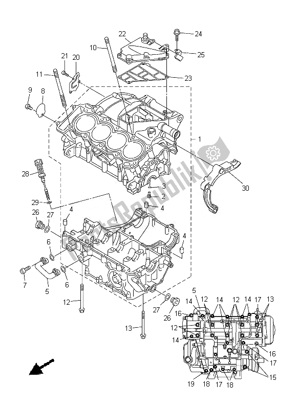 All parts for the Crankcase of the Yamaha YZF R6 600 2013