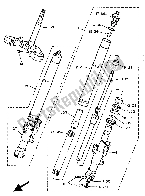 Todas as partes de Garfo Dianteiro do Yamaha FZR 1000 1992