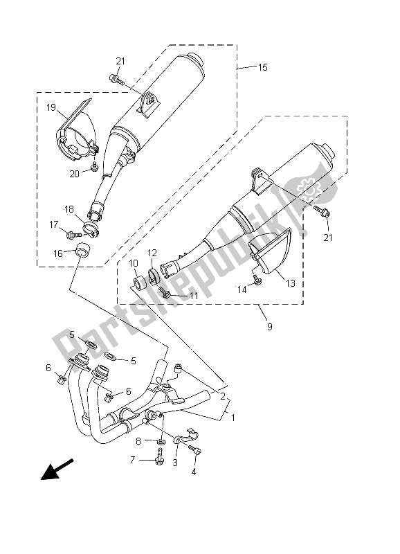 Tutte le parti per il Scarico del Yamaha TDM 900 2003