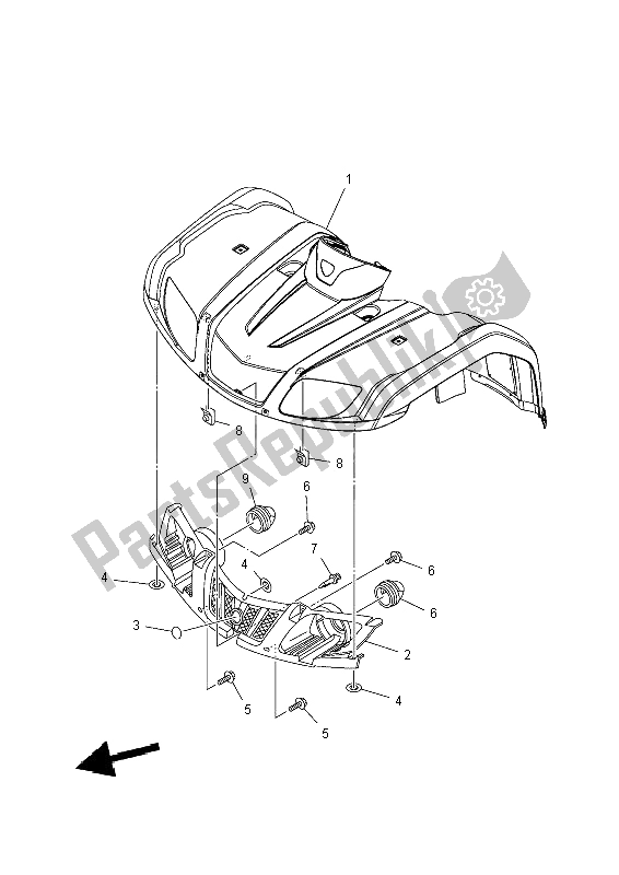 All parts for the Front Fender of the Yamaha YFM 350 DE Grizzly 2014