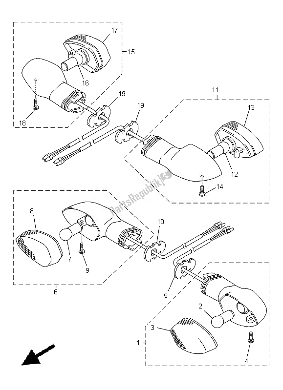 All parts for the Flasher Light of the Yamaha FZ8 S 800 2014