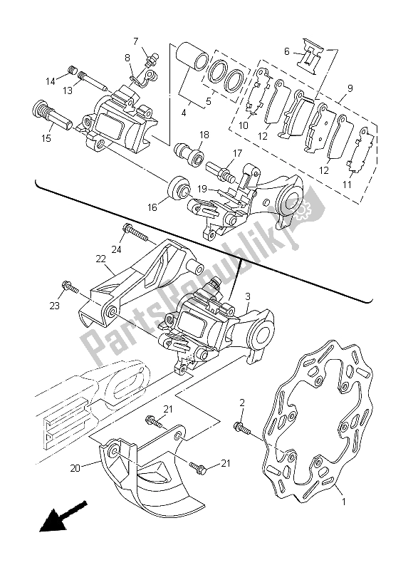 All parts for the Rear Brake Caliper of the Yamaha WR 250F 2015