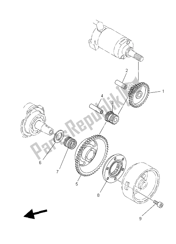 All parts for the Starter Clutch of the Yamaha YBR 250 2009