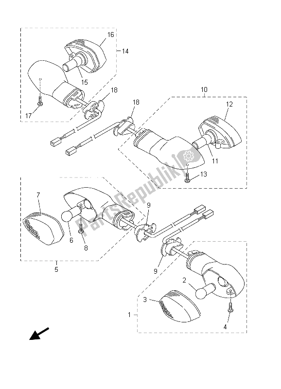 All parts for the Flasher Light of the Yamaha YZF R1 1000 2003