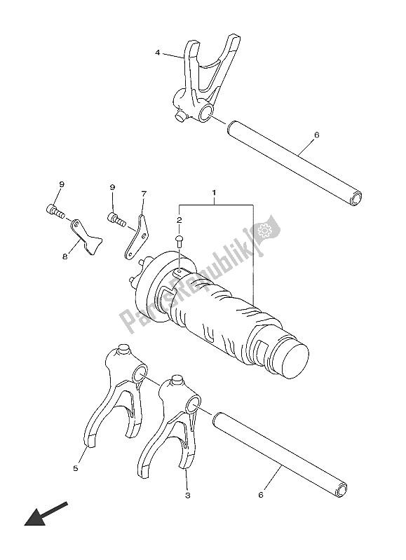 All parts for the Shift Cam & Fork of the Yamaha XJ6 SA 600 2016