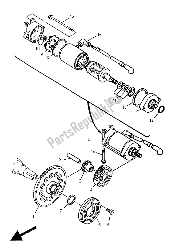 All parts for the Starter Clutch of the Yamaha TRX 850 1998