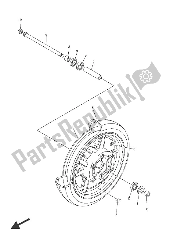 All parts for the Front Wheel of the Yamaha XVS 1300A 2016