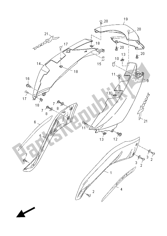 All parts for the Side Cover of the Yamaha YP 125 RA X MAX Business 2012