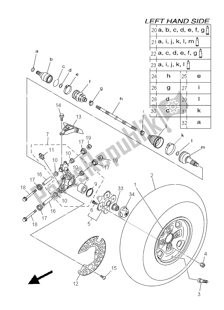 Tutte le parti per il Ruota Posteriore del Yamaha YFM 550 Fwad Yamaha Black 2015