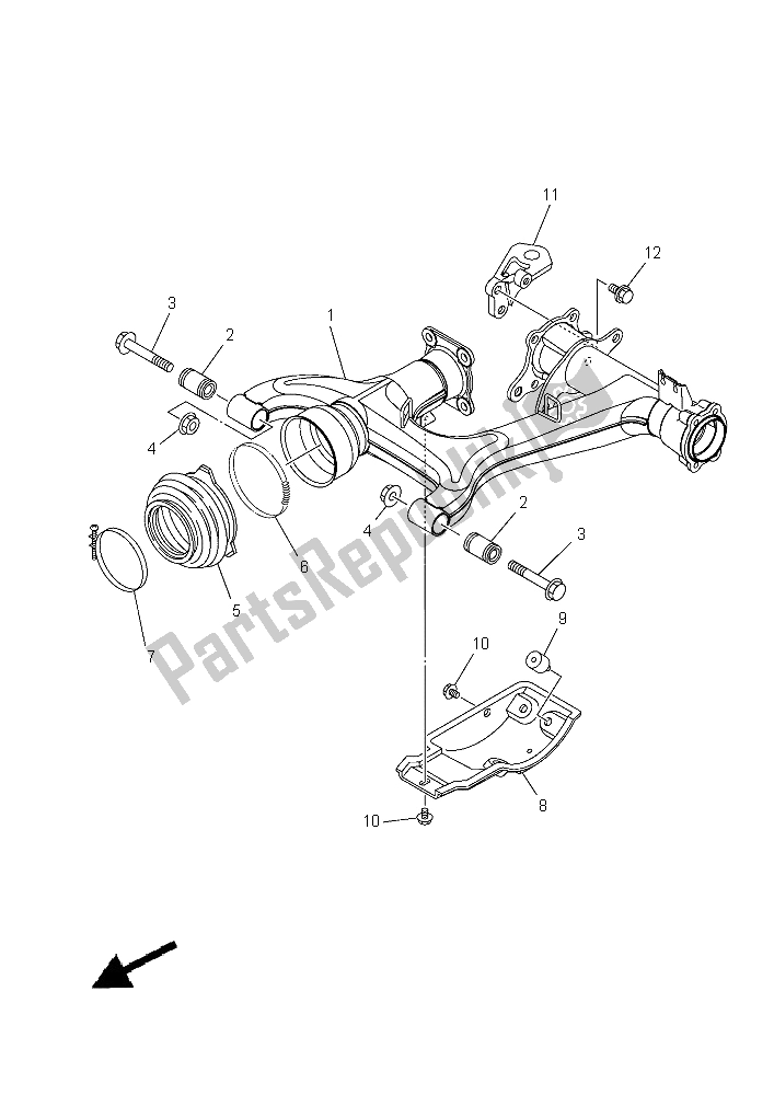 Alle onderdelen voor de Achterste Arm van de Yamaha YFM 350 FWA Grizzly 4X4 2015