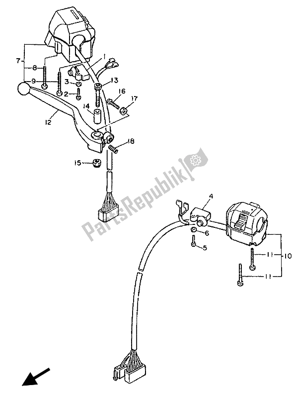 All parts for the Handle Switch & Lever of the Yamaha FJ 1200 1986