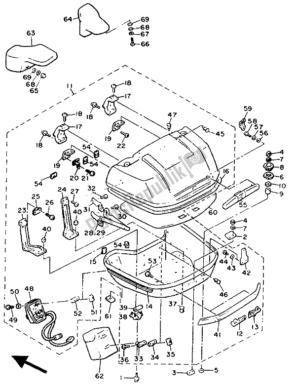 All parts for the Travel Bag of the Yamaha XVZ 13 TD Venture Royal 1300 1991