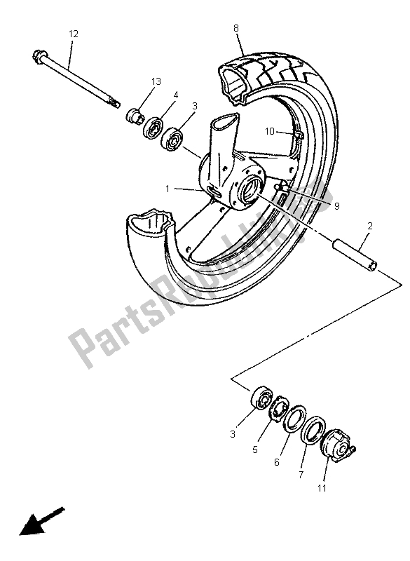 Alle onderdelen voor de Voorwiel van de Yamaha XJR 1200 SP 1997