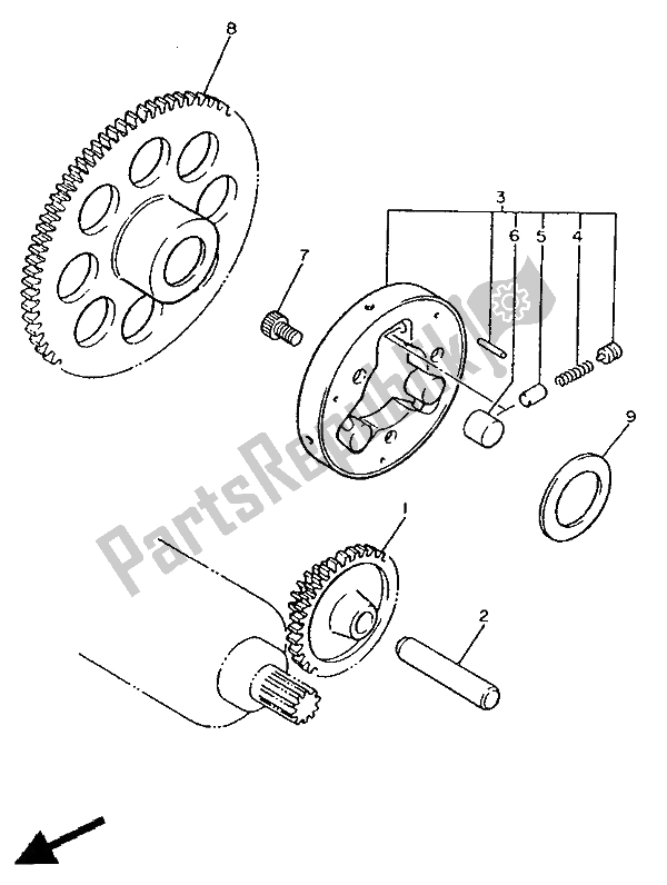 All parts for the Starter Clutch of the Yamaha XV 535 Virago 1991