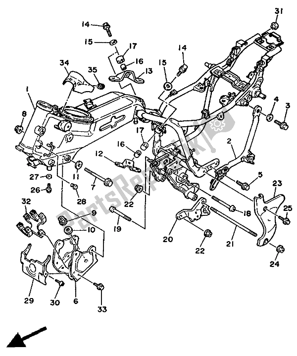 All parts for the Frame of the Yamaha XV 535 Virago 1991