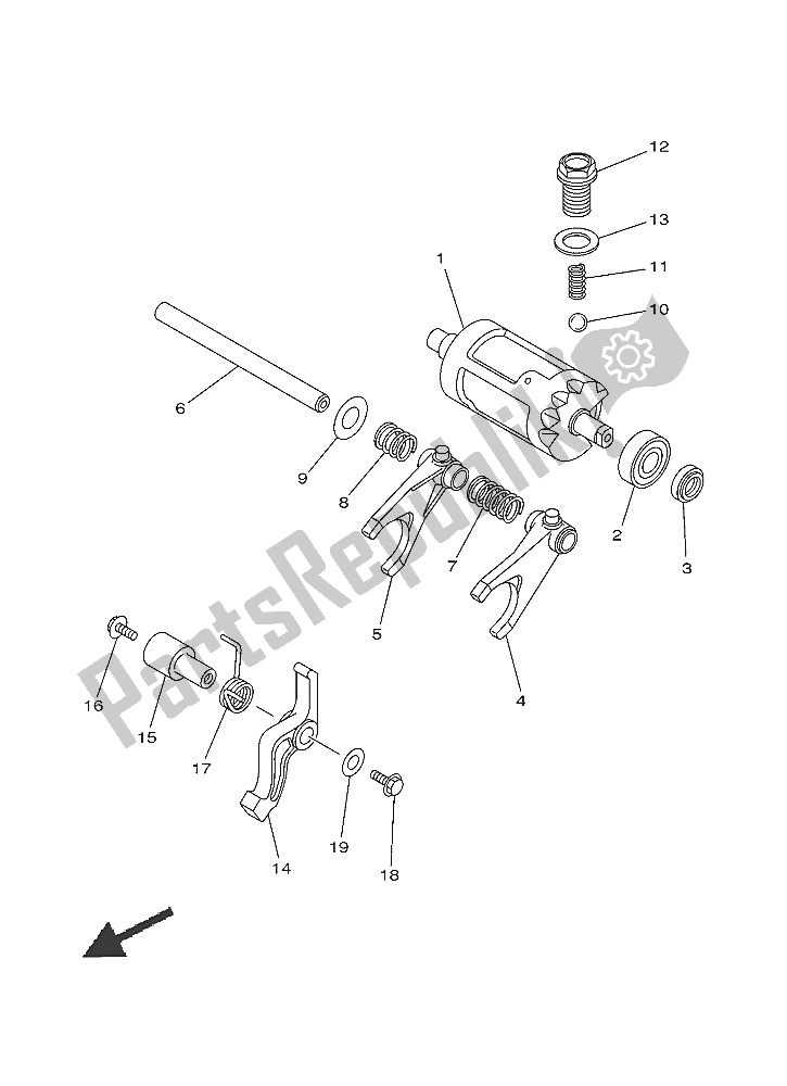 All parts for the Shift Cam & Fork of the Yamaha YFM 450 Fwad IRS Grizzly 4X4 2016