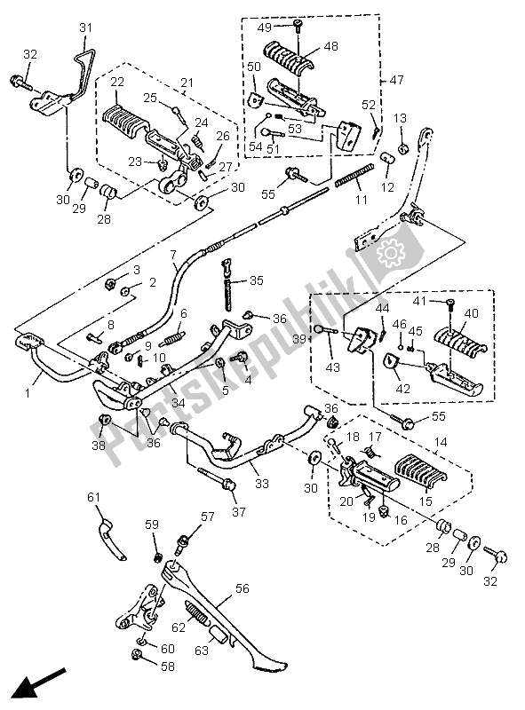 All parts for the Stand & Footrest of the Yamaha XV 535 S Virago 1996