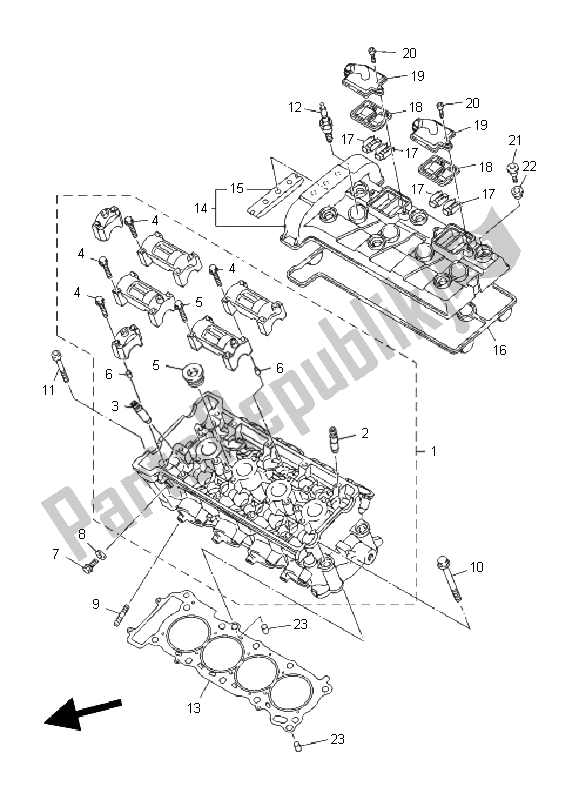 All parts for the Cylinder Head of the Yamaha XJ6N 600 2011