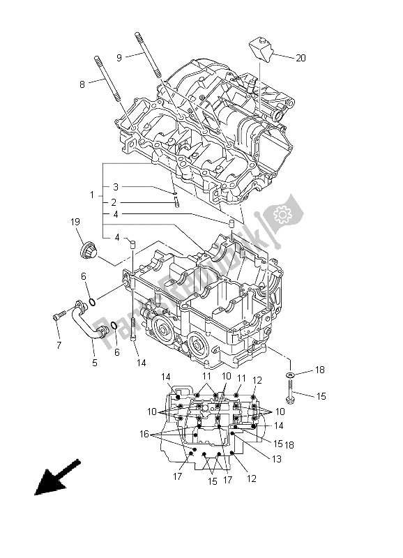 All parts for the Crankcase of the Yamaha FZ8 N 800 2011