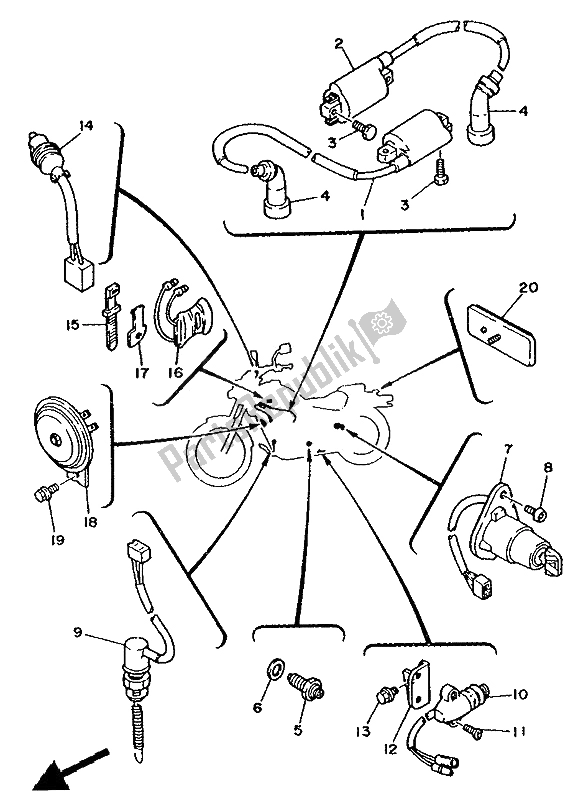 Wszystkie części do Elektryczny 2 Yamaha XV 250 Virago 1992