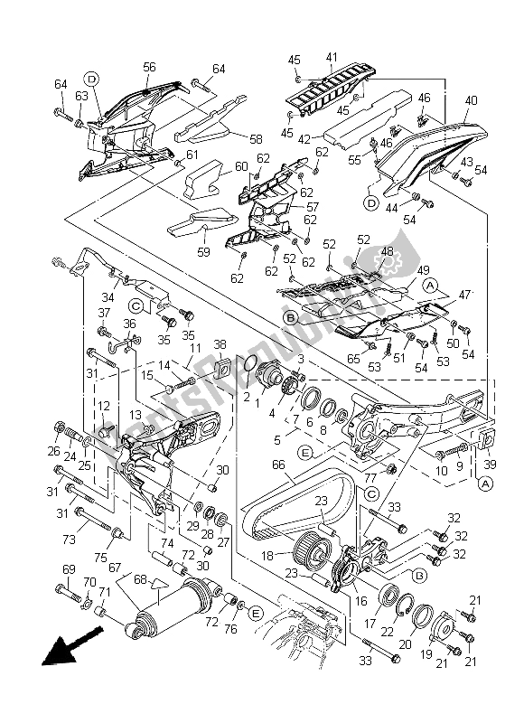 Alle onderdelen voor de Achterarm & Ophanging van de Yamaha XP 500A 2014