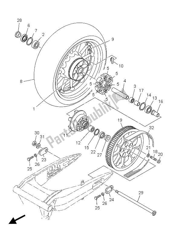 All parts for the Rear Wheel of the Yamaha XV 1900A 2012