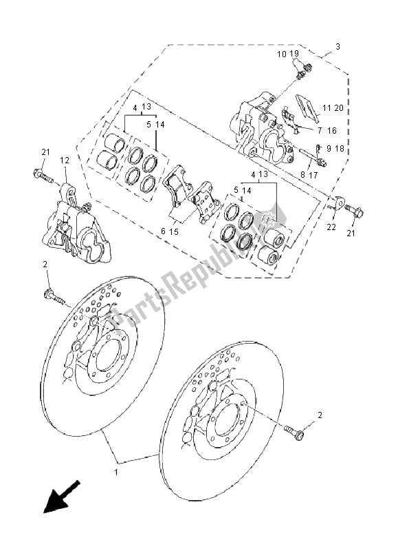 All parts for the Front Brake Caliper of the Yamaha TDM 850 2001