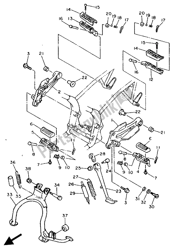 All parts for the Stand & Footrest of the Yamaha XJ 600S Diversion 1992