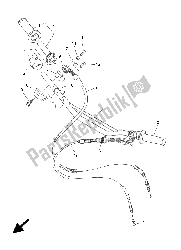 All parts for the Steering Handle & Cable of the Yamaha YZ 250 2001