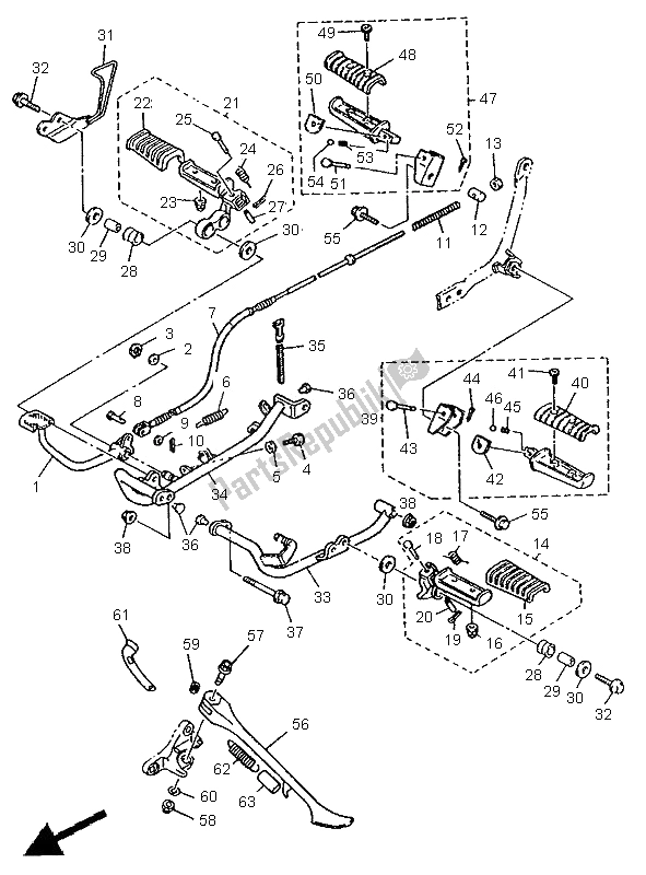 All parts for the Stand & Footrest of the Yamaha XV 535 S Virago 1995