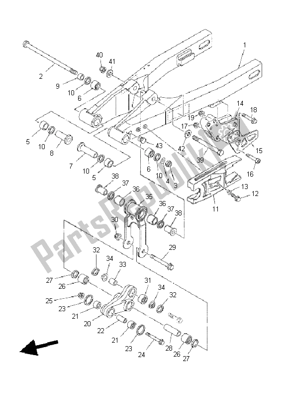 Alle onderdelen voor de Achterste Arm van de Yamaha YZ 85 SW LW 2011