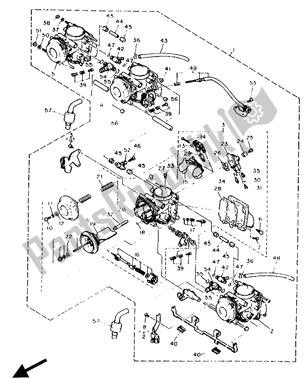 Alle onderdelen voor de Carburator van de Yamaha FZR 1000 1990