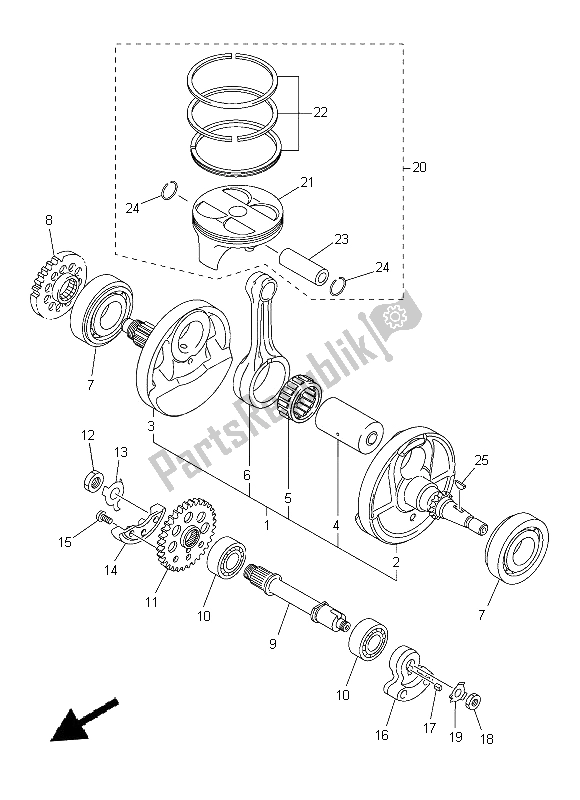 All parts for the Crankshaft & Piston of the Yamaha YZ 450F 2014