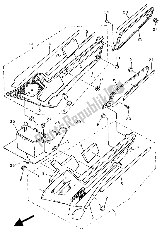 All parts for the Side Cover & Oil Tank of the Yamaha FJ 1200A 1991