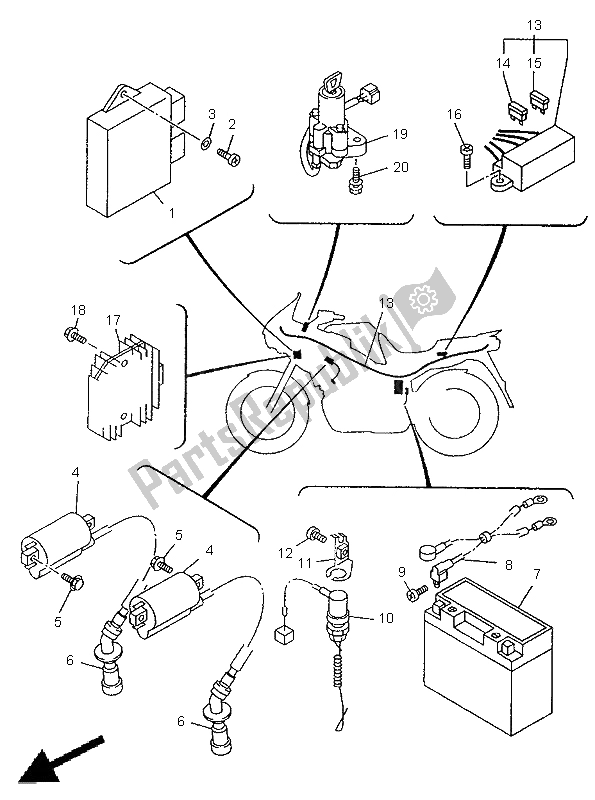 All parts for the Electrical 1 of the Yamaha TDM 850 1998