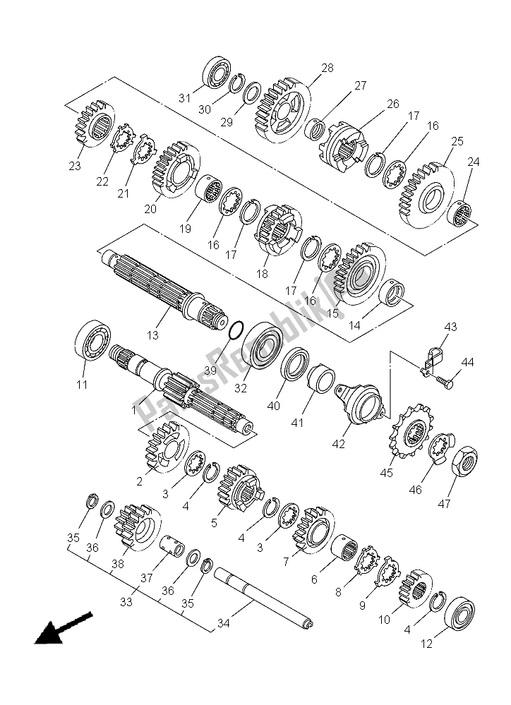 All parts for the Transmission of the Yamaha YFM 700R 2015