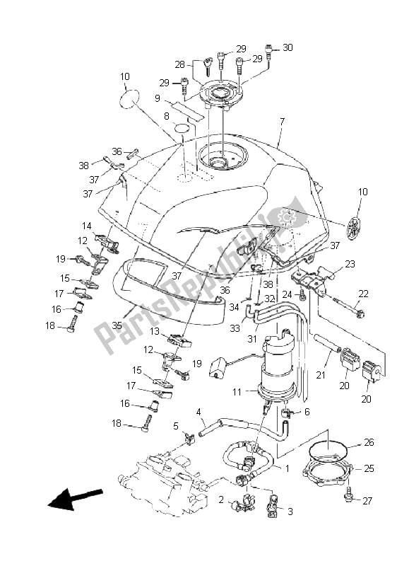 All parts for the Fuel Tank of the Yamaha TDM 900 2008