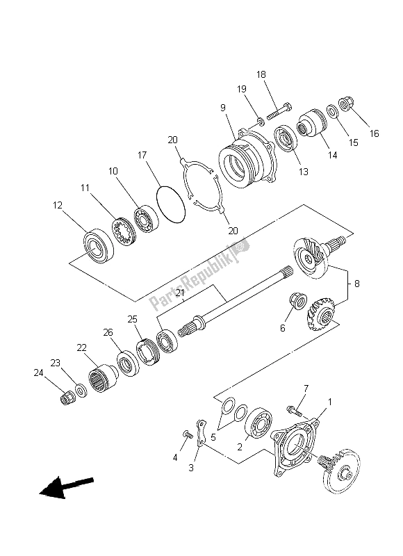 All parts for the Middle Drive Gear of the Yamaha YFM 550 Fwad 2014