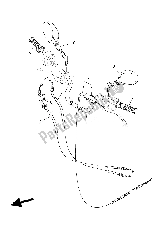 All parts for the Steering Handle & Cable of the Yamaha YBR 125 ED 2010