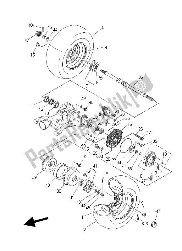 All parts for the Rear Wheel of the Yamaha YFM 350F Grizzly 4X4 2008