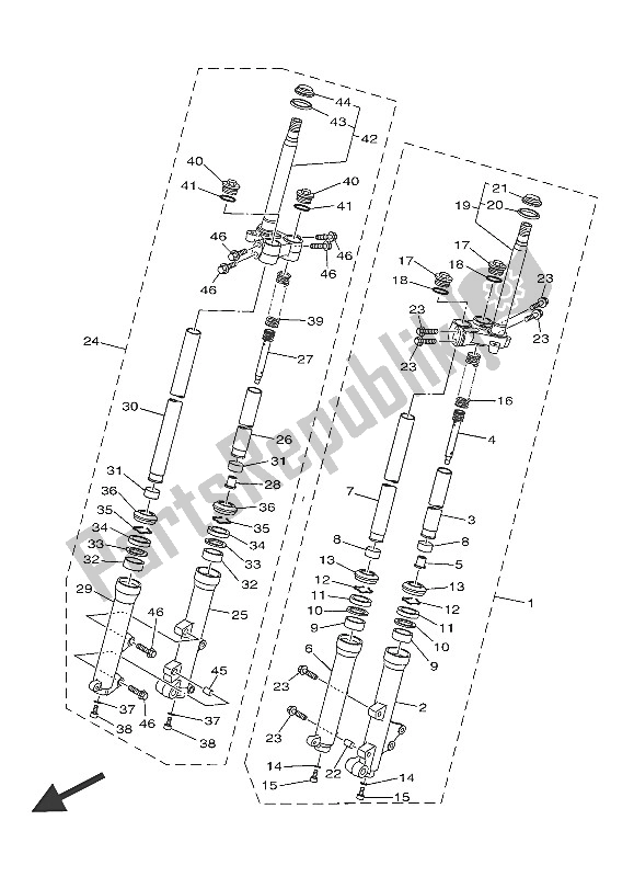 All parts for the Front Fork of the Yamaha MW 125A 2016