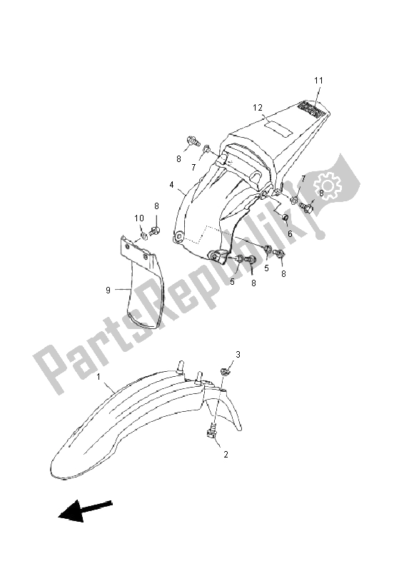 Tutte le parti per il Parafango del Yamaha TT R 125 SW LW 2011