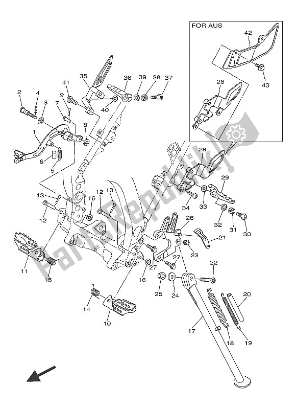 All parts for the Stand & Footrest of the Yamaha WR 250R 2016