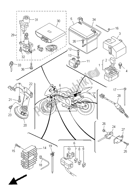 All parts for the Electrical 2 of the Yamaha YZF R6 600 2012