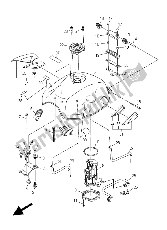 Alle onderdelen voor de Benzinetank van de Yamaha XJ 6N 600 2014